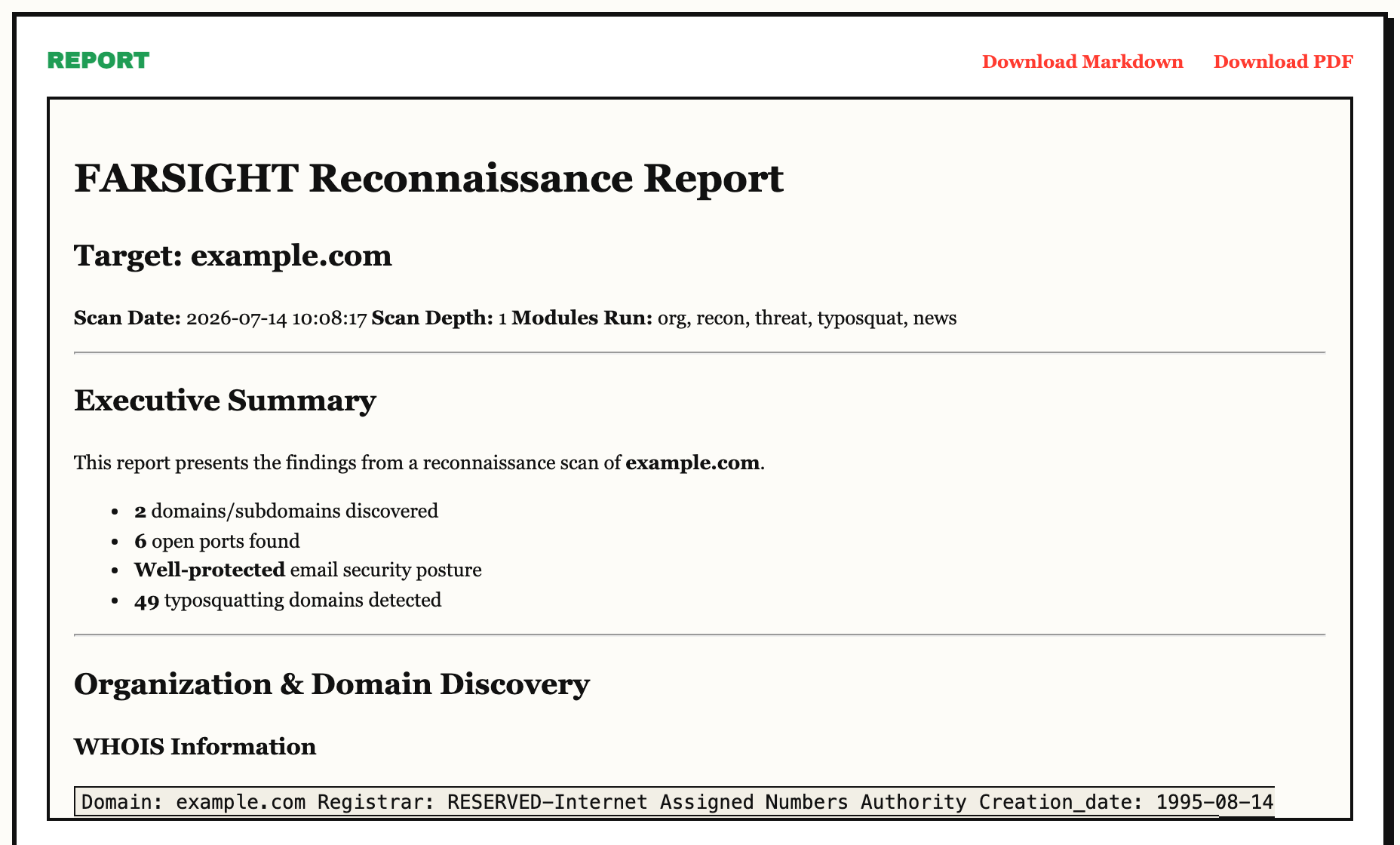 FARSIGHT web UI: in-browser report